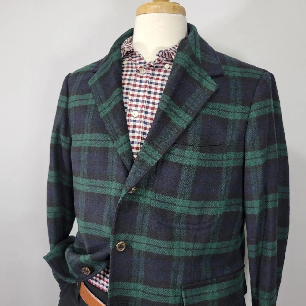 Polo Ralph Lauren Men's Sport Coat Two Button Flannel Tartan Navy Green Size 42R